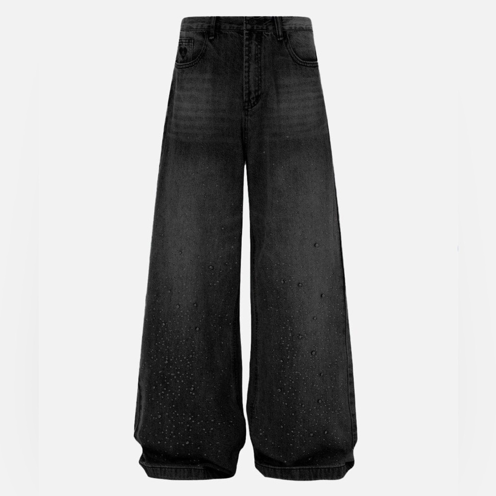 NEW WITH TAGS Aelfric Eden Rhinestone Baggy Jeans Black Size 30 - Picture 2 of 9